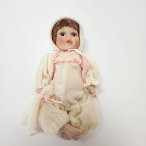 Vintage Geppeddo Porcelain Baby Doll with Bunny Ear Pajamas 8"